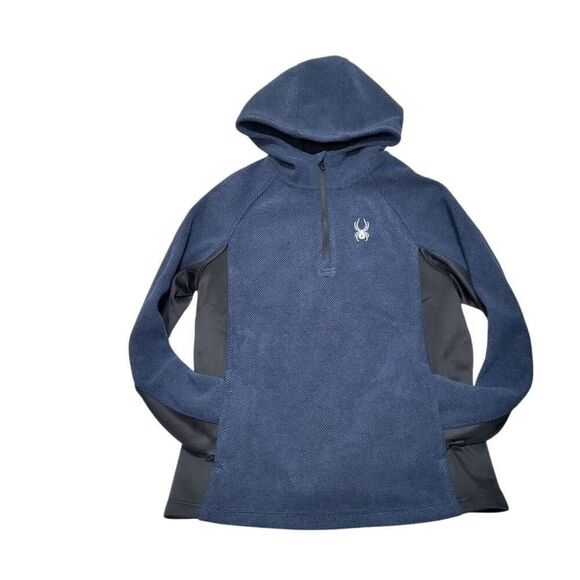 SPYDER Frontier Hooded 1/4 Zip Fleece Men's Sz Med Lined Waffle Knit w/ Pockets - Picture 1 of 10